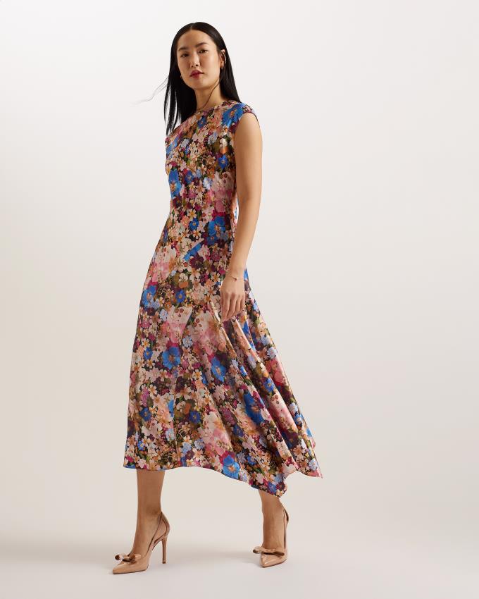 Peignoir Ted Baker Floral Asymmetric Midi Noir Femme | IJU-01071392